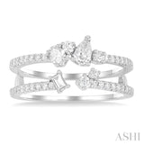 5/8 Ctw Mixed Diamond Cut Fashion Open Ring in 14K White Gold