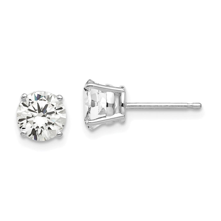 14k White Gold 6mm Round Cubic Zirconia Post Earrings