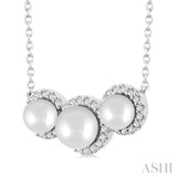 5MM & 4MM Cultured Pearl and 1/6 Ctw Round Cut Diamond Halo Pendant With Chain in 14K White Gold