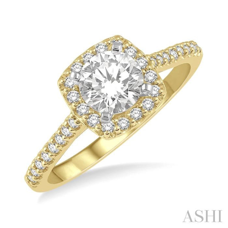 3/8 ctw Diamond Ladies Engagement Ring with 1/4 Ct Round Cut Center Stone in 14K Yellow and White Gold