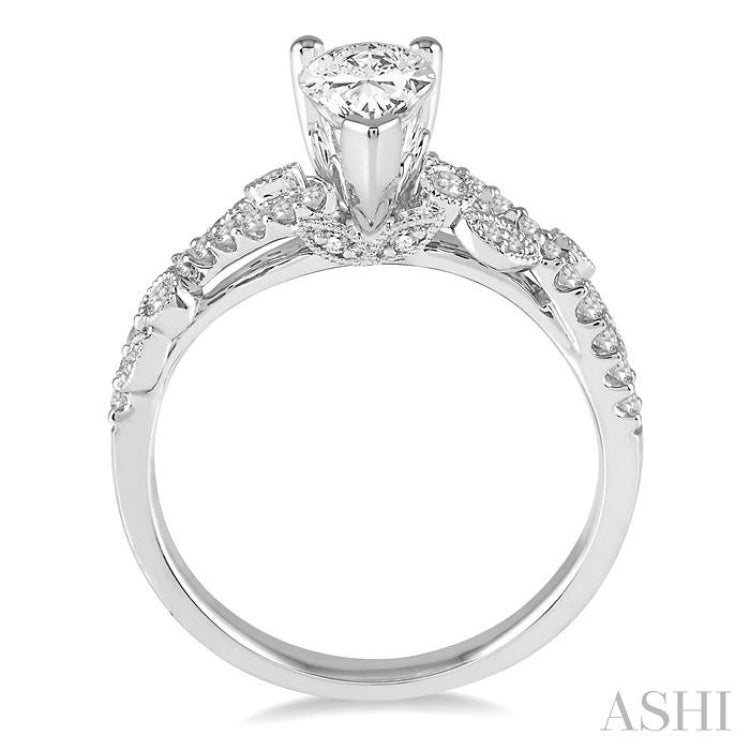 1/3 ctw Round Diamond Pear Shape Semi-Mount Engagement Ring in 14K White Gold