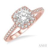 3/4 ctw Diamond Ladies Engagement Ring with 1/2 Ct Round Cut Center Stone in 14K Rose and White Gold