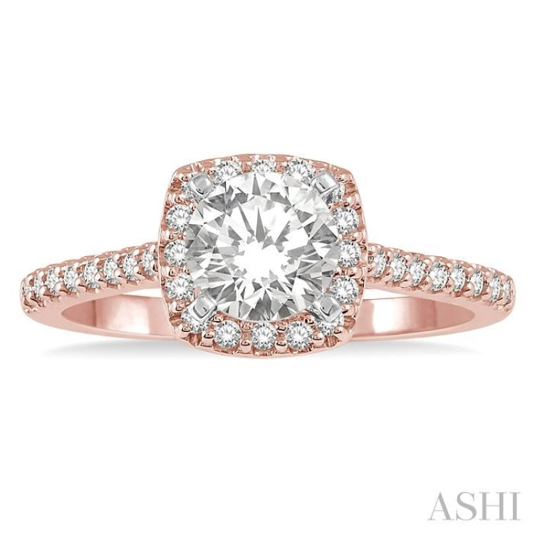 3/4 ctw Diamond Ladies Engagement Ring with 1/2 Ct Round Cut Center Stone in 14K Rose and White Gold