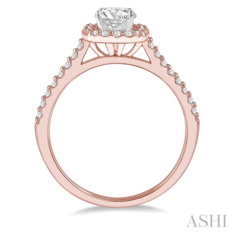 3/4 ctw Diamond Ladies Engagement Ring with 1/2 Ct Round Cut Center Stone in 14K Rose and White Gold