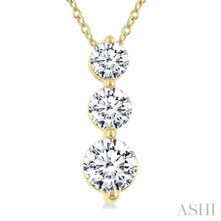 3/4 Ctw Round Cut Diamond Three-Stone Snowman Pendant With Chain in 14K Yellow Gold