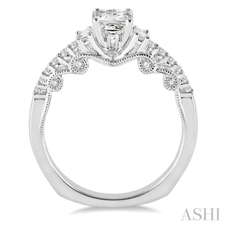 3/4 ctw Diamond Engagement Ring with 3/8 ct Princess Cut Center Stone in 14K White Gold