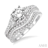 1 1/10 ctw Diamond Wedding Set with 1 ctw Round Cut Engagement Ring and 1/6 ctw Wedding Band in 14K White Gold