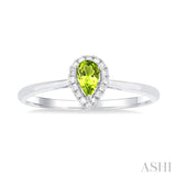 5x3 MM Pear Shape Peridot and 1/20 Ctw Single Cut Diamond Halo Semi-Precious Ring in 10K White Gold
