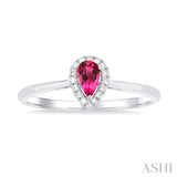 5x3 MM Pear Shape Pink Tourmaline and 1/20 Ctw Single Cut Diamond Halo Semi-Precious Ring in 10K White Gold