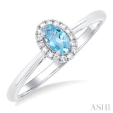 5x3 MM Oval Shape Aquamarine and 1/20 Ctw Single Cut Diamond Halo Semi-Precious Ring in 10K White Gold