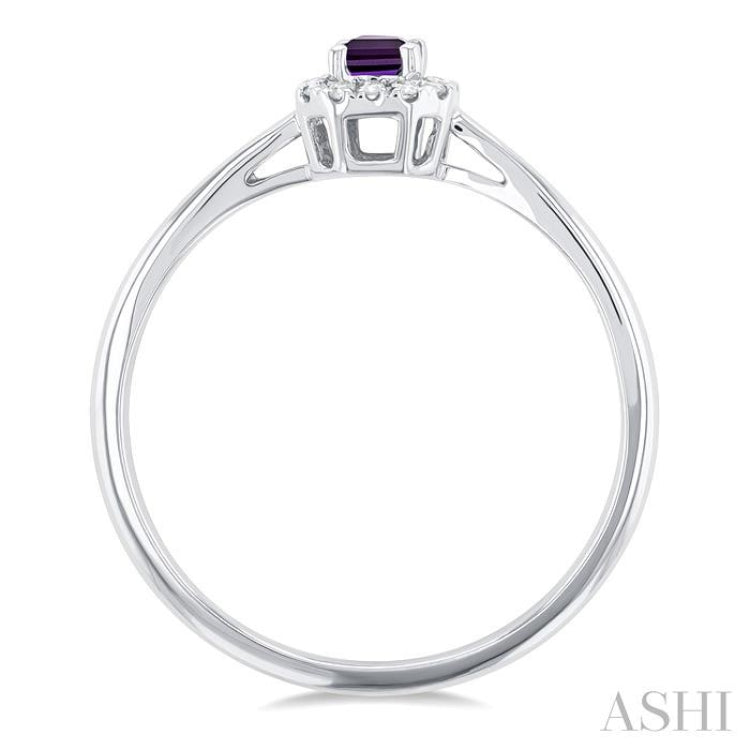 5x3 MM Octagonal Shape Amethyst and 1/20 Ctw Single Cut Diamond Halo Semi-Precious Ring in 14K White Gold