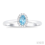 5x3 MM Oval Shape Aquamarine and 1/20 Ctw Single Cut Diamond Halo Semi-Precious Ring in 14K White Gold