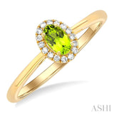 5x3 MM Oval Shape Peridot and 1/20 Ctw Single Cut Diamond Halo Semi-Precious Ring in 14K Yellow Gold