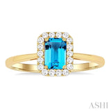 6x4 MM Octagonal Shape Blue Topaz and 1/6 Ctw Round Cut Diamond Halo Semi-Precious Ring in 14K Yellow Gold