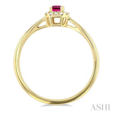5x3 MM Octagonal Shape Pink Tourmaline and 1/20 Ctw Single Cut Diamond Halo Semi-Precious Ring in 14K Yellow Gold