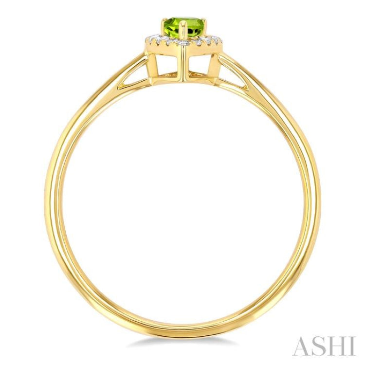 5x3 MM Pear Shape Peridot and 1/20 Ctw Single Cut Diamond Halo Semi-Precious Ring in 10K Yellow Gold