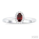 5x3 MM Oval Shape Garnet and 1/20 Ctw Single Cut Diamond Halo Semi-Precious Ring in 14K White Gold