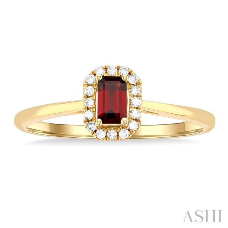 5x3 MM Octagonal Shape Garnet and 1/20 Ctw Single Cut Diamond Halo Semi-Precious Ring in 10K Yellow Gold