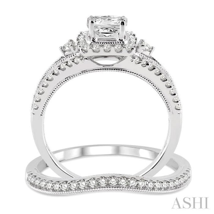 7/8 ctw Diamond Wedding Set with 3/4 ctw Princess Cut Engagement Ring and 1/6 ctw Wedding Band in 14K White Gold