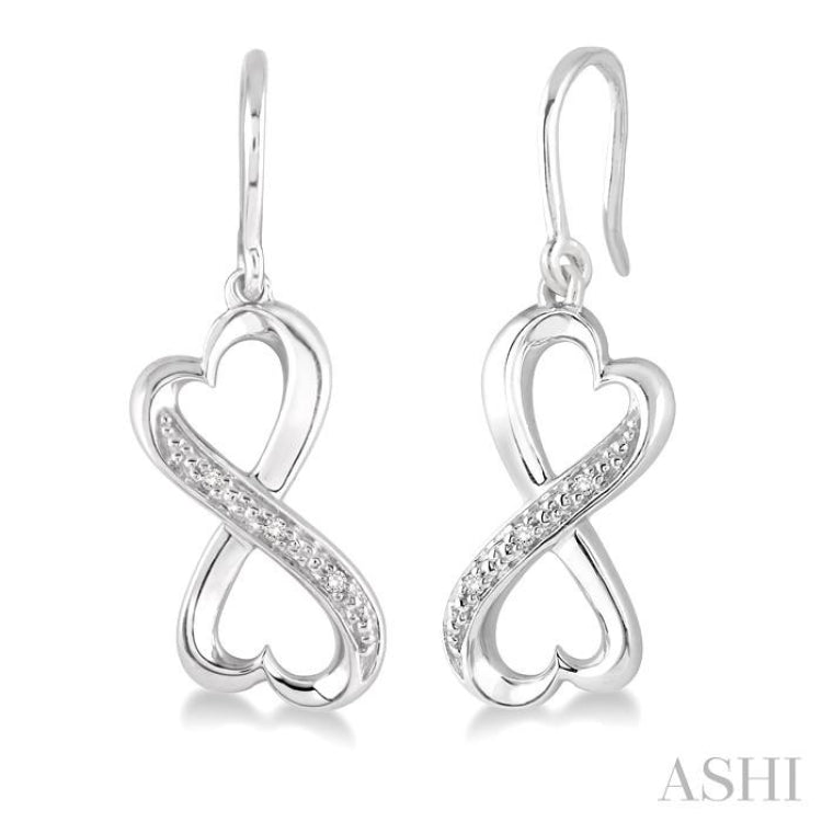 1/50 ctw Heart Shape Round Cut Diamond Infinity Earrings in Sterling Silver