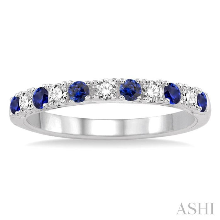 2.2 MM Round Cut Sapphire and 1/5 Ctw Round Cut Diamond Precious Band in 14K White Gold