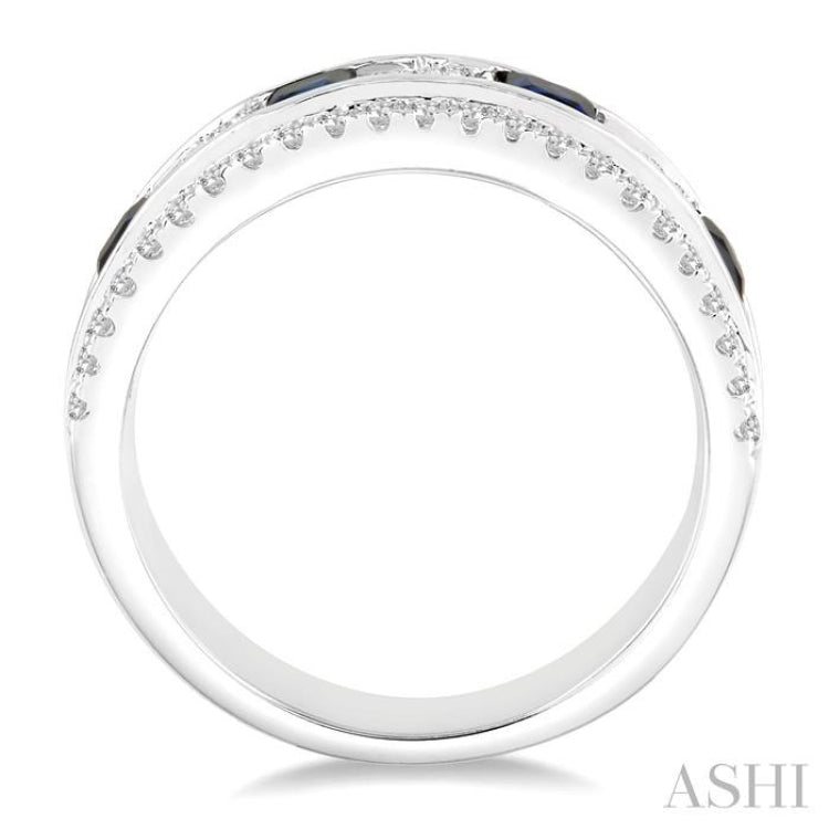 3x3 MM Princess Cut Sapphire and 3/8 ctw Round Cut Diamond Precious Ring in 14K White Gold