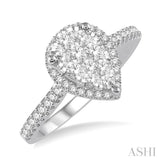 1/2 ctw Pear Shape Round Cut Diamond Lovebright Ring in 14K White and Rose Gold