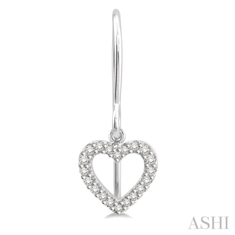 1/6 ctw Hollow Cut Heart Charm Round Cut Diamond Petite Earrings in 10K White Gold