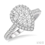 3/4 ctw Pear Shape Round Cut Diamond Lovebright Cluster Ring in 14K White and Rose Gold