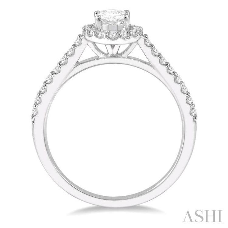 3/4 ctw Diamond Ladies Engagement Ring with 1/2 Ct Oval Cut Center Stone in 14K White Gold