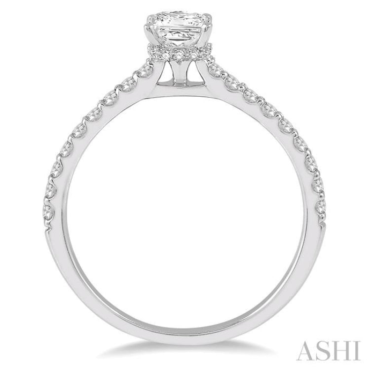 5/8 ctw Princess Center Stone Ladies Engagement Ring with 3/8 Ct Princess Cut Center Stone in 14K White Gold