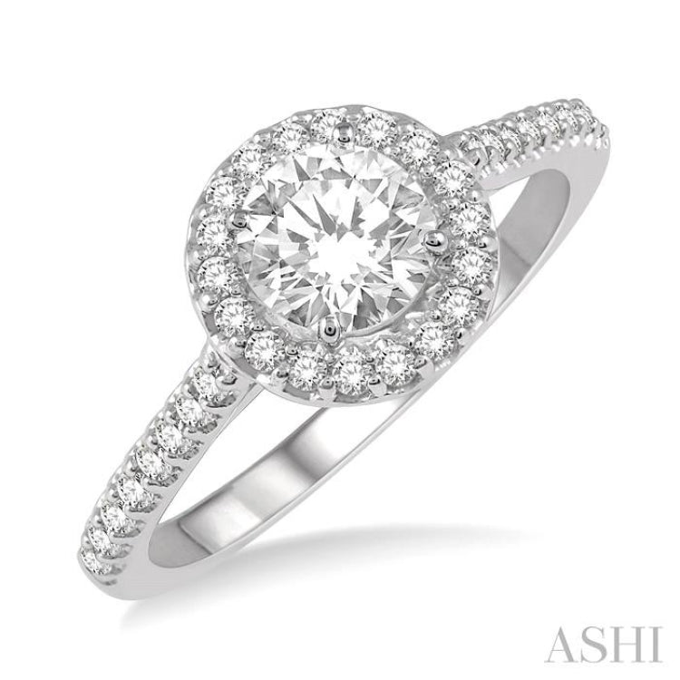 3/8 ctw Diamond Ladies Engagement Ring with 1/4 Ct Round Cut Center Stone in 14K White Gold