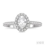 3/8 ctw Diamond Ladies Engagement Ring with 1/4 Ct Oval Cut Center Stone in 14K White Gold