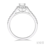 3/8 ctw Diamond Ladies Engagement Ring with 1/4 Ct Oval Cut Center Stone in 14K White Gold