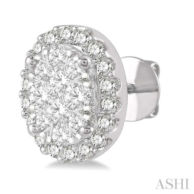 1/2 ctw Oval Shape Lovebright Round Cut Diamond Stud Earrings in 14K White Gold