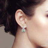 8x8 MM Cushion Shape Green Amethyst and 1/20 ctw Single Cut Diamond Earrings in Sterling Silver
