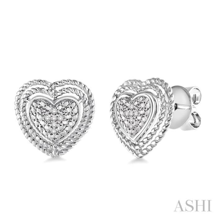 1/20 ctw Single Cut Diamond Heart Earrings in Sterling Silver