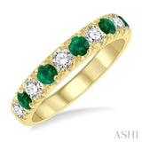 2.9 MM Emerald and 1/2 ctw Round Cut Diamond Precious Wedding Band in 14K Yellow Gold