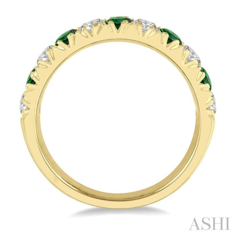 2.9 MM Emerald and 1/2 ctw Round Cut Diamond Precious Wedding Band in 14K Yellow Gold