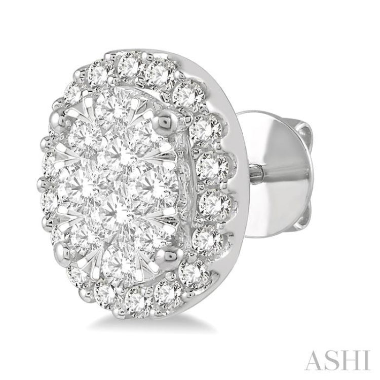 1/2 ctw Oval Shape Lovebright Round Cut Diamond Stud Earrings in 14K White Gold