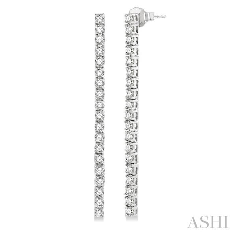 2 ctw Single Line Drop Round Cut Diamond Tennis Earring in 14K White Gold