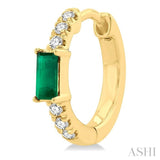 4X2 MM Baguette Cut Emerald and 1/8 Ctw Petite Round Cut Diamond Fashion Huggies in 10K Yellow Gold