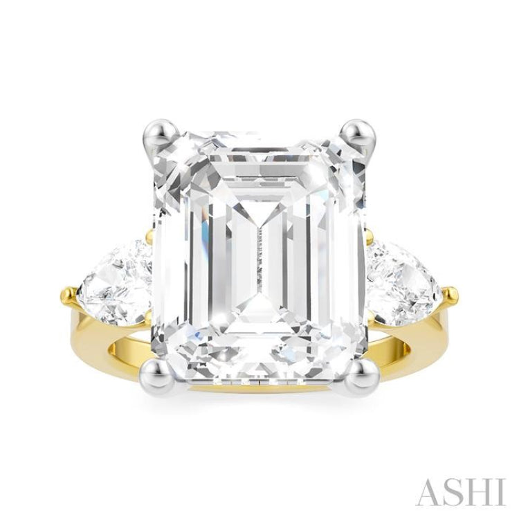 1 1/10 Ctw Tri-Mount Emerald Shape Center Pear and Round Cut Diamond Semi-Mount Engagement Ring in 14K Yellow and White Gold