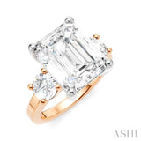 1 1/10 Ctw Tri-Mount Emerald Shape Center Round Cut Diamond Semi-Mount Engagement Ring in 14K Rose and White Gold