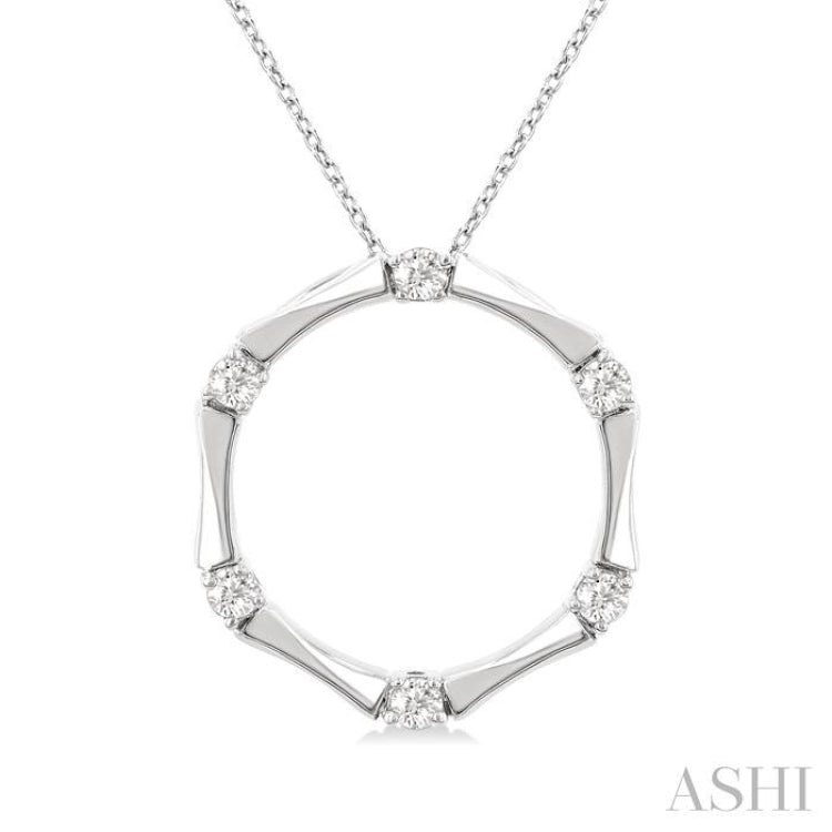 1/4 Ctw Petite Bamboo Shoot Inspired Round Cut Diamond Fashion Pendant With Chain in 14K White Gold