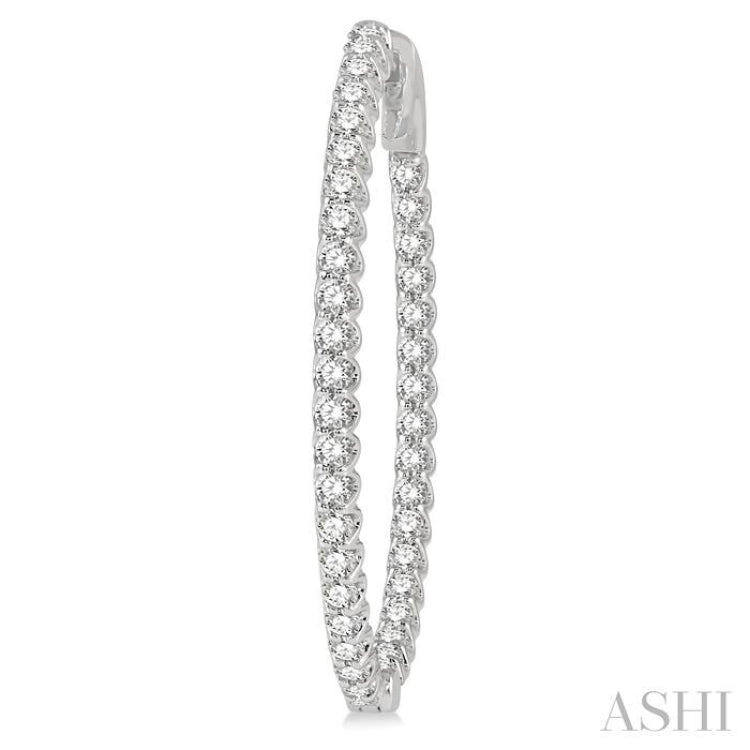 1 1/2 Ctw Inside-Out Round Cut Diamond Oval Shape Hoop Earrings in 14K White Gold