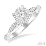 1/2 Ctw Round Shape Lovebright Marquise Carved Round Cut Diamond Engagement Ring in 14K White Gold