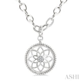 1/20 Ctw Circle medallion Single Cut Diamond Pendant With Chain in Sterling Silver