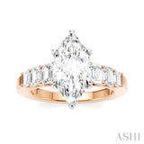 1 Ctw Marquise Shape Emerald and Round Cut Diamond Semi-Mount Engagement Ring in 14K Rose and White Gold