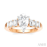 1 Ctw Pear Shape Emerald and Round Cut Diamond Semi-Mount Engagement Ring in 14K Rose and White Gold